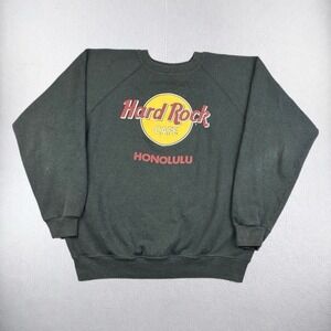 Vintage Hard Rock Cafe Sweatshirt Mens Large Honolulu Hawaii Black Crewneck